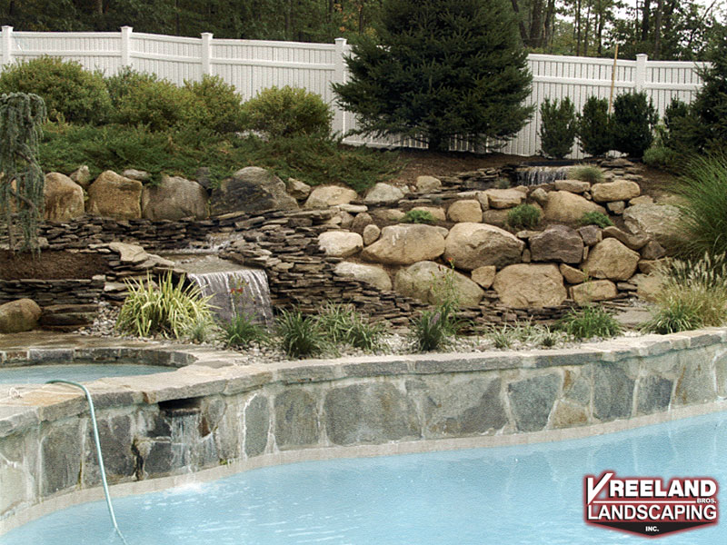 Oak Ridge, NJ, Waterfalls, pond, and landscaping added to existing pool 