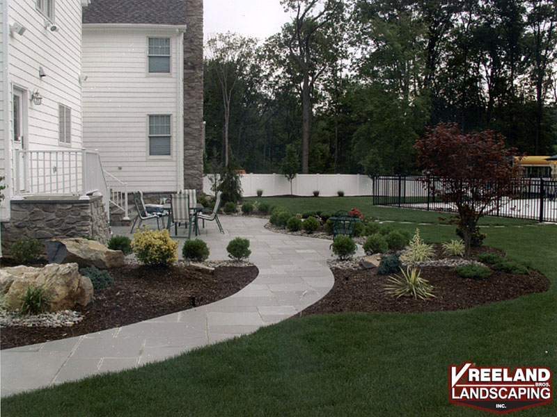 Oak Ridge, NJ, Blue stone masonry walkway, with patio and plantscape 