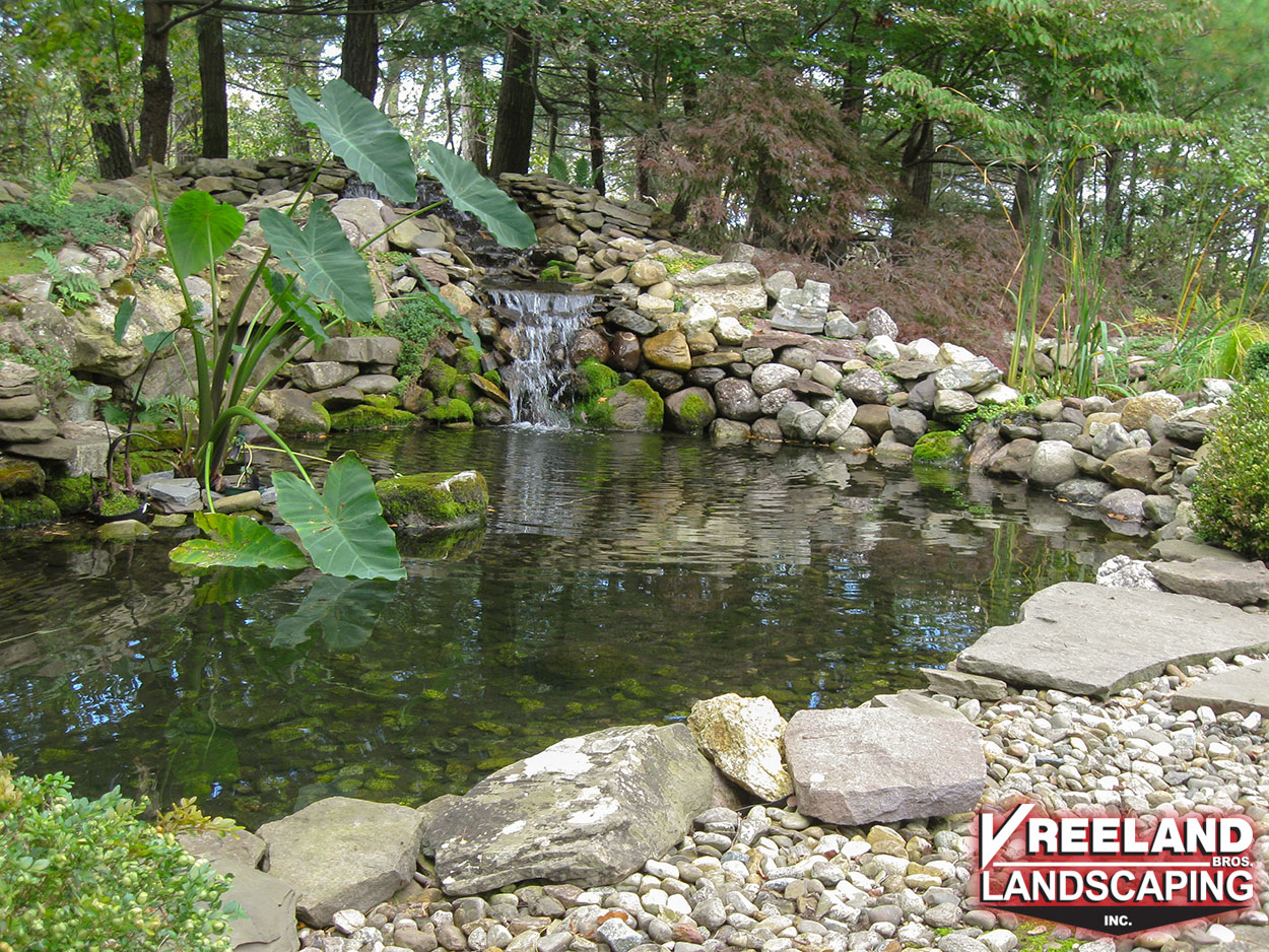 Kinnelon, NJ, Waterfall, pond, rock garden, and plantscaping 