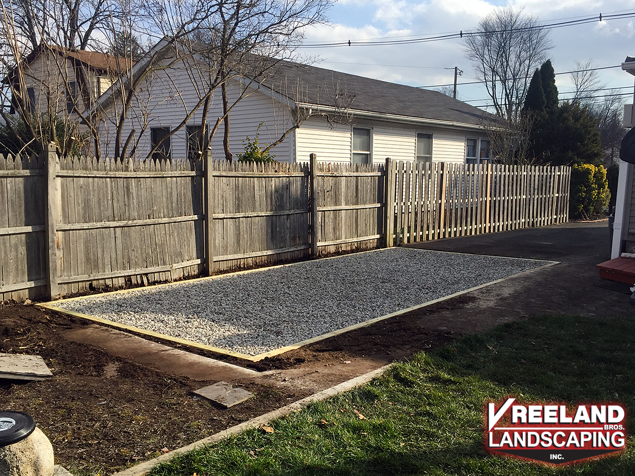 Pompton Lakes, NJ, Site cleared and gravel base installed for a new shed 