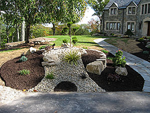 Kinnelon, NJ - Newly installed rock garden, new plantings, and fresh mulch. - Vreeland Brothers Landscaping
