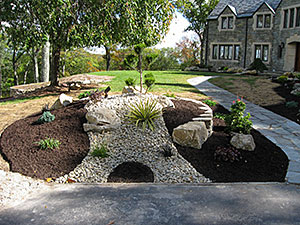 Kinnelon, NJ - Newly installed rock garden, new plantings, and fresh mulch. - Vreeland Landscapes
